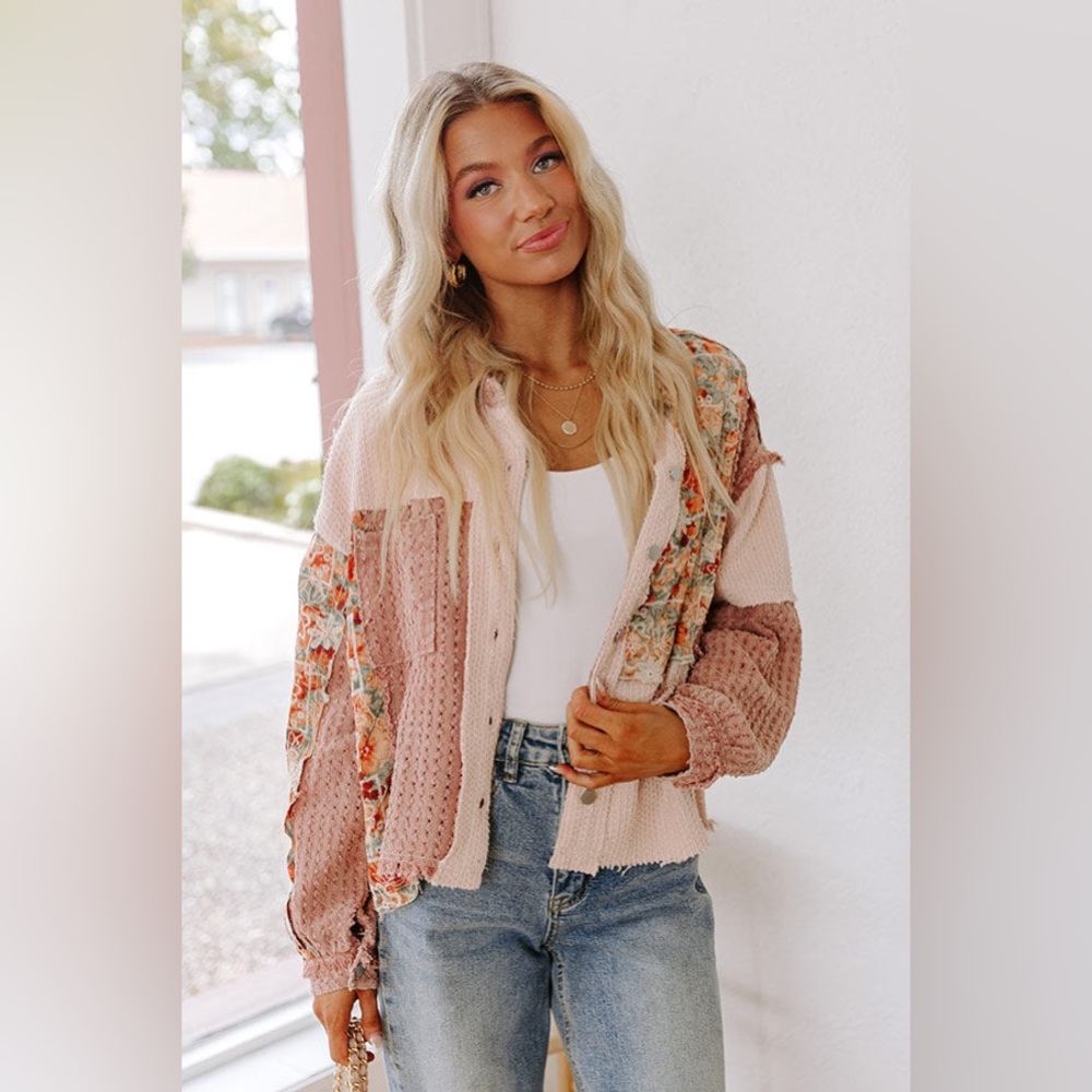 POL coral vintage washed embroidery floral lace twill coat tunic jacket… - Picture 11 of 13